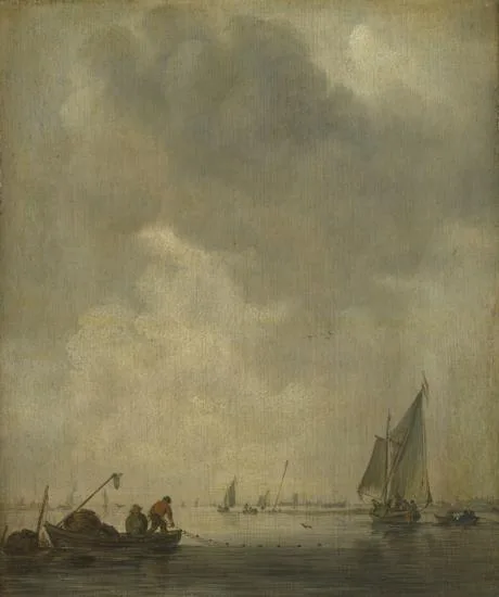 Jan van Goyen, A River Scene, with Fishermen laying a Net
