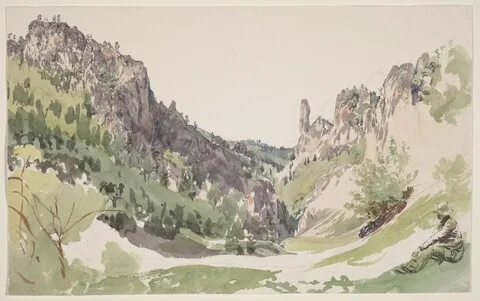 Jakob Alt, A Seated Man Contemplating a Sunlit Mountain Valley