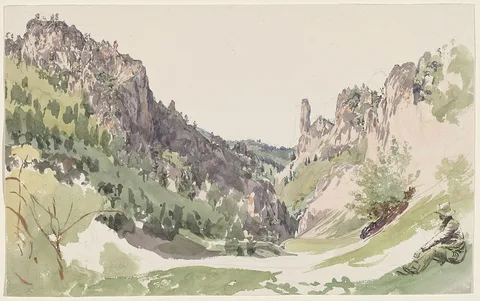 Jakob Alt, A Seated Man Contemplating a Sunlit Mountain Valley