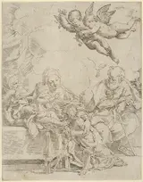 Guido Reni, The Holy Family with young John the Baptist and Saint Elizabeth, two angels above