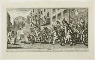 William Hogarth, Burning the Rumps at Temple Bar, plate eleven from Hudibras