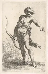 Salvator Rosa, A partially dressed man holding a bow in his left hand and pointing with his right, from "Figurine"