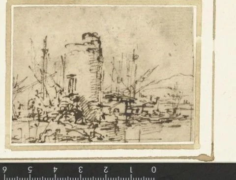 Salvator Rosa, Ronde toren aan een haven