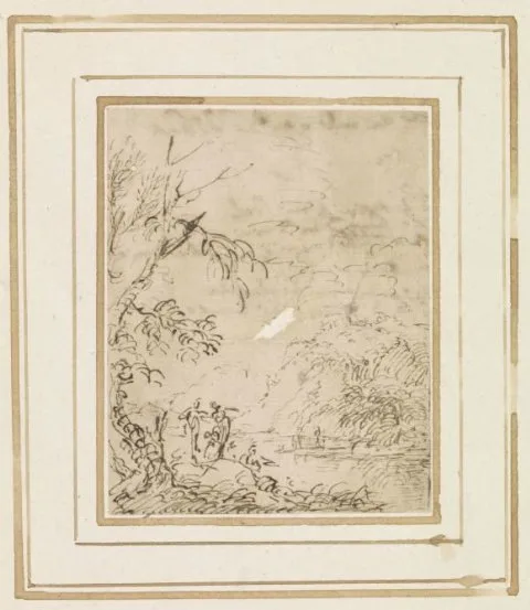 Salvator Rosa, Landschap met figuren bij een vijver