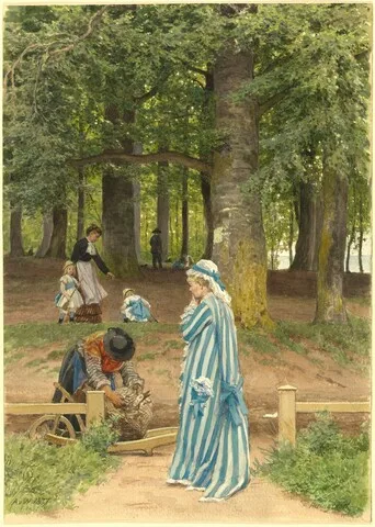 Anton von Werner, The Artist's Wife and Daughters in a Park at Heringsdorf