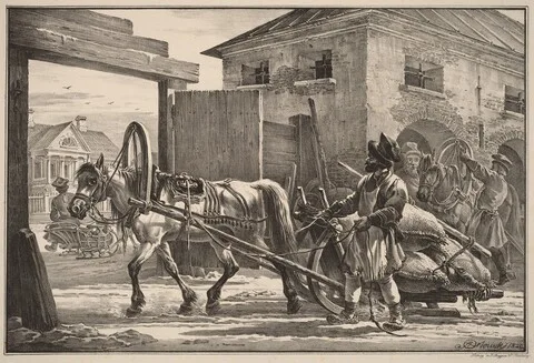 Aleksander Orłowski, Sled Loaded with Flour Led by an Isvoschik