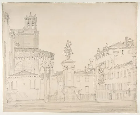 Friedrich Nerly, View of the South side of the church of Santi Giovanni e Paolo in Venice, with Verrocchio's statue of Bartolomeo Colleoni