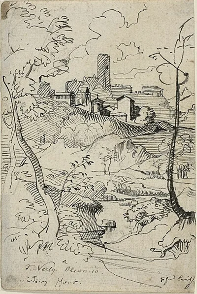 Friedrich Nerly, Italian Town with River (recto); View of a Town (verso)