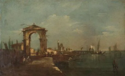 Francesco Guardi, Landscape with a Quay and Ships on a Lake
