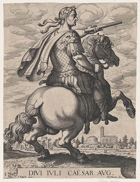 Matthäus I Merian, Plate 1: Emperor Julius Caesar on Horseback, from "The First Twelve Roman Caesars"