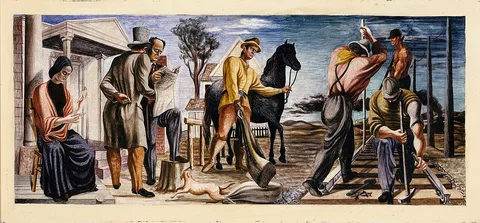 Philip Guston, Early Mail Service and Construction of Railroads (mural study, Commerce, Georgia Post Office)