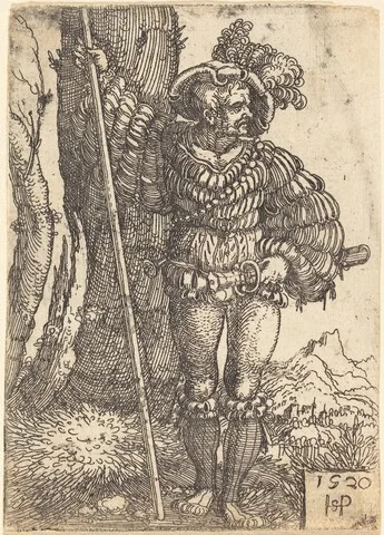 Hans Sebald Beham, Foot Soldier Standing by a Tree