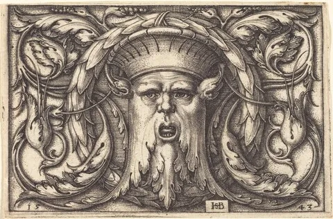 Hans Sebald Beham, Ornament Panel with a Large Bearded Mask