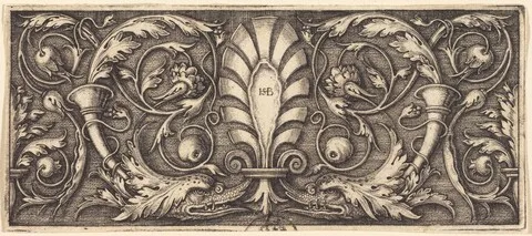 Hans Sebald Beham, Ornament with Palmette and Two Dophin Heads