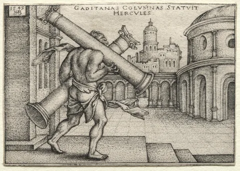 Hans Sebald Beham, The Labors of Hercules: Hercules and the Columns of Gades