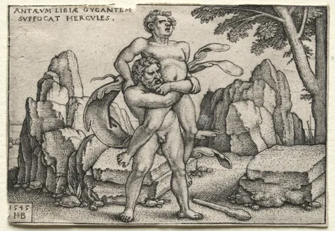 Hans Sebald Beham, The Labors of Hercules: Hercules Crushing Antaeus