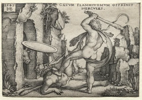 Hans Sebald Beham, The Labors of Hercules: Hercules Killing the Giant Cacus