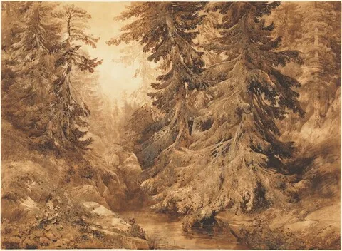 Alexandre Calame, An Ancient Pine Forest with a Mountain Stream