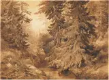 Alexandre Calame, An Ancient Pine Forest with a Mountain Stream