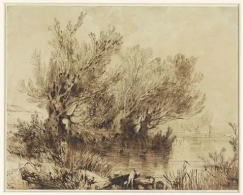 Alexandre Calame, Wilgen aan een meer in zacht glooiend terrein