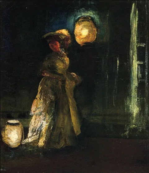 Everett Shinn, Girl with Japanese Lanterns