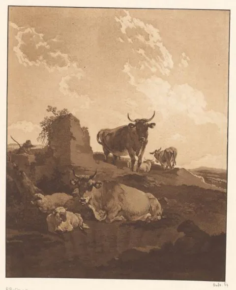 Wilhelm von Kobell, Ruïnelandschap met runderen