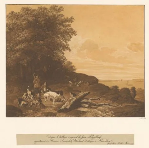 Wilhelm von Kobell, Landschap met jagers aan de bosrand