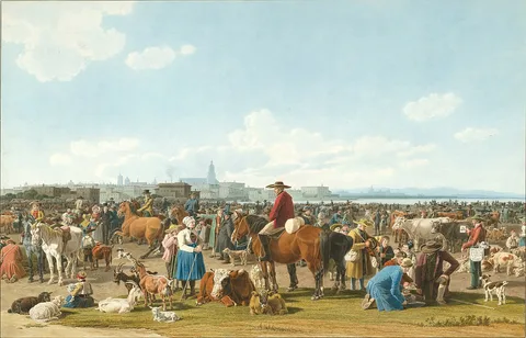 Wilhelm von Kobell, Cattle Market before a Large City on a Lake
