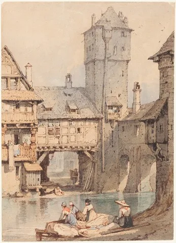 Samuel Prout, Laundresses before the Wasserturm, Nuremberg