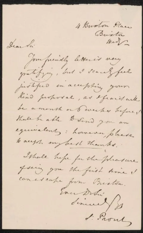 Samuel Prout, Brief aan Walter Benjamin Tiffin