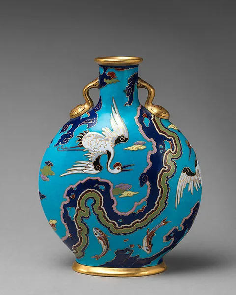 Christopher Dresser, Moon flask with crane and fish motifs