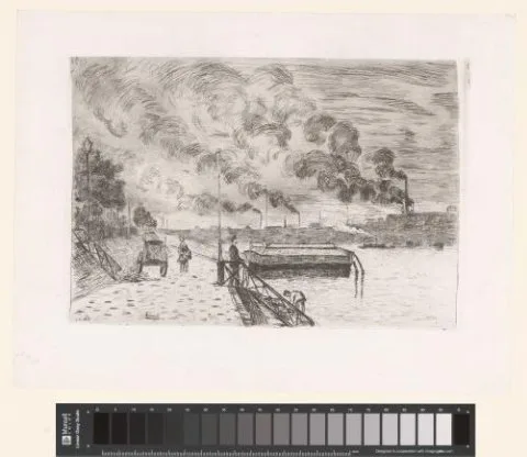 Armand Guillaumin, Gezicht op een kade met fabrieken op de achtergrond