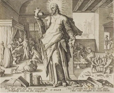 Hendrik Goltzius, The Physician Considered as God, plate one from Allegories of the Medical Profession.