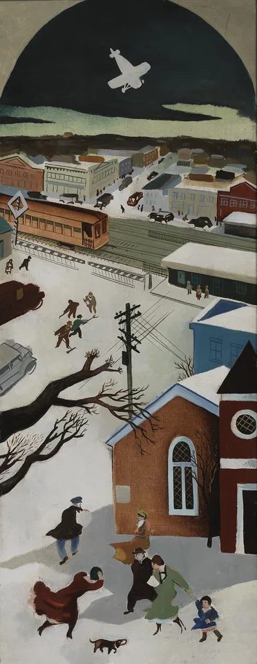 William Gropper, Suburban Post in Winter (mural study, Freeport New York Post Office)