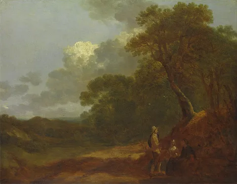 Thomas Gainsborough, Wooded Landscape with a Man Talking to Two Seated Women