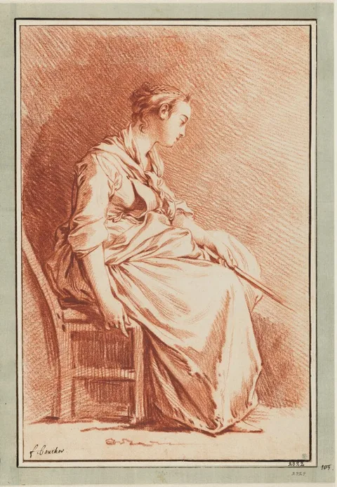 François Boucher, Seated Woman Holding a Stick