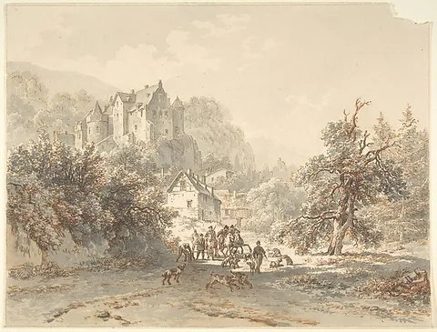 Barend Cornelis Koekkoek, Landscape with a Hunting Party