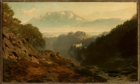 Ludwig Willroider, Mountain landscape with a castle.