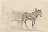Johann Adam Klein, A Cart Drawn by a Brown Horse Near a Lamp Pole (recto); A Group of Mounted Officers (verso)