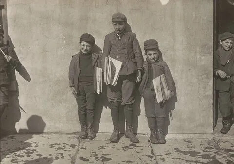 Lewis Hine, John Pento, 14 years old, Daniel and Angelo Pento, 7 years old, selling newspapers, Hartford, Connecticut