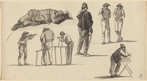 Joseph Vernet, Figure Studies, Including One Man Sleeping on the Ground and Two Men Sawing