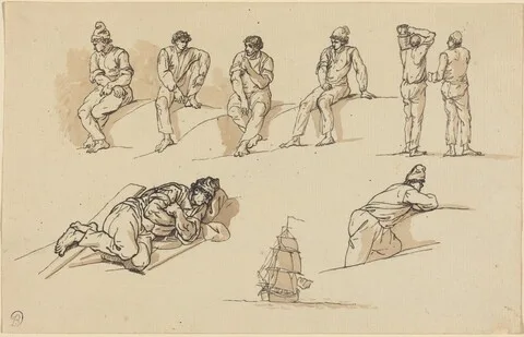 Joseph Vernet, Eight Studies of Figures and a Ship at Sea