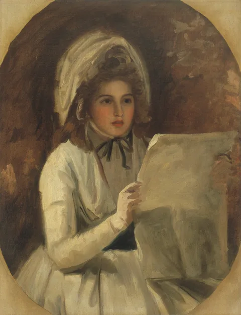 George Romney, Lady Hamilton as "Serena" Reading a Newspaper