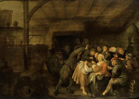 Jan Miense Molenaer, Peasants in an Inn Playing "La Main chaude"