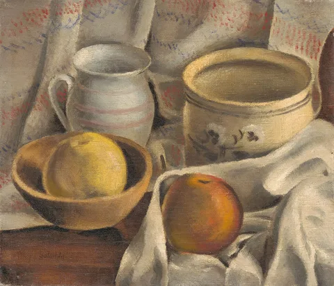 Mikuláš Galanda, Still Life with Ceramic Pots and Apples