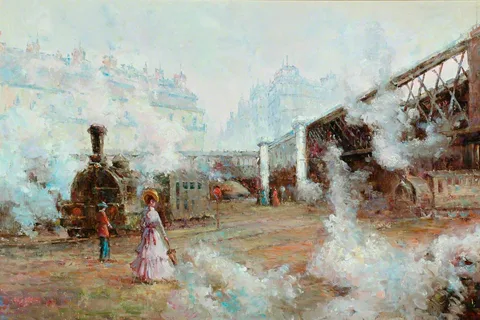 Guy Pène du Bois, Pont de l'Europe, Gare Sant-Lazare (after Claude Monet)