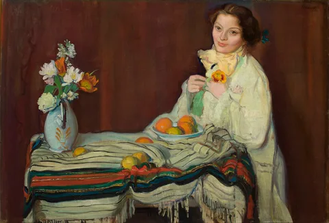 Ignacy Pieńkowski, Portrait of Wife at the Table
