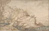 Joos de Momper, Landscape with a Road Leading Towards a Settlement on a Hill