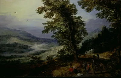 Joos de Momper, Mountain Road with Travelers