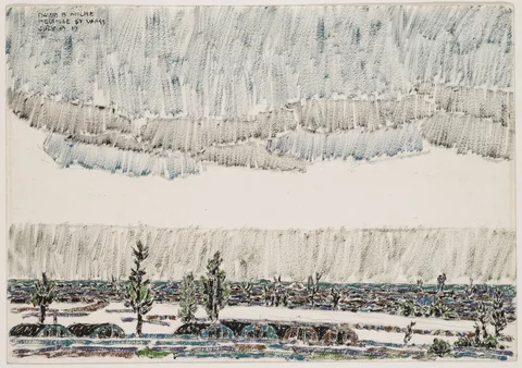 David Brown Milne, Neuville St. Vaast, Nissen Huts on the Arras-Souchez Road